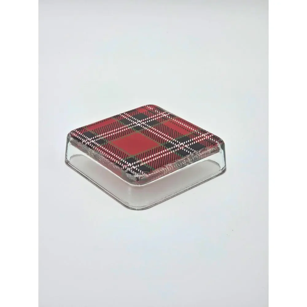 Plaid Glass Candy Jar – Holiday Treat Container, Vintage‑Style Christmas Storage